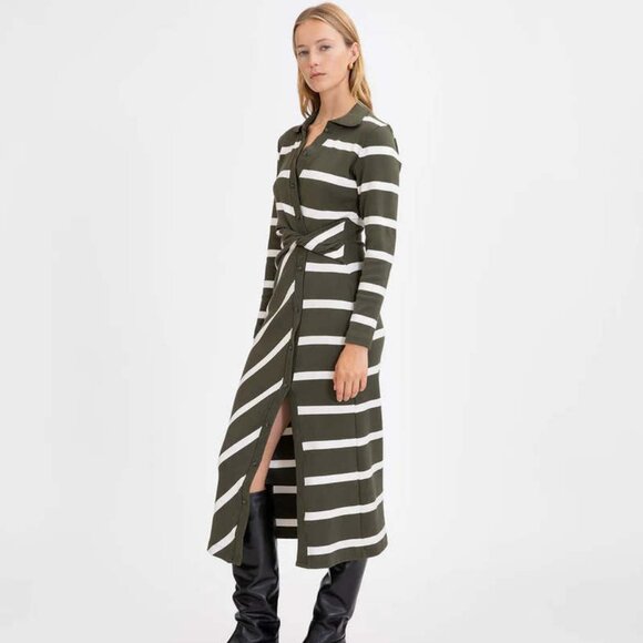NWT Womens Tanya Taylor "Ellicot" Green, White Striped Sweater Maxi Dress XS - Picture 1 of 10